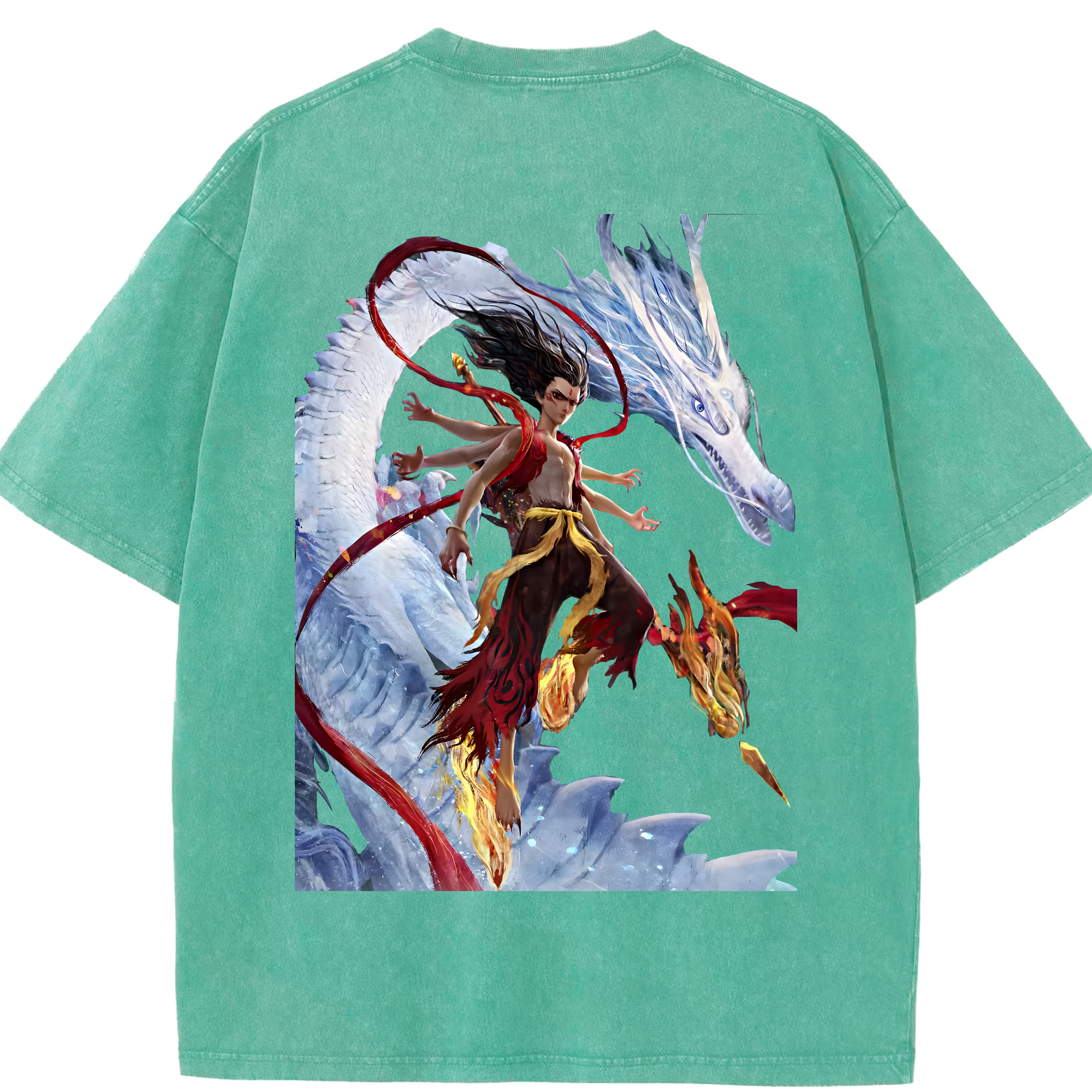 （画像用） Ne Zha 2 ナタ 魔童の大暴れ 綿100% ヴィンテージ風 半袖Tシャツ（背面プリント）